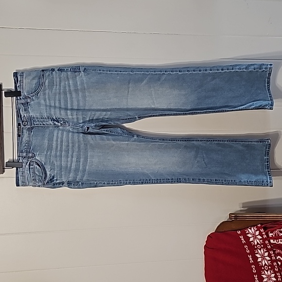 Reclaim Regular Bootleg Jeans Mens 34X32 Light Blue Distressed Whiskering EUC - Picture 5 of 11